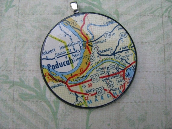 Paducah Kentucky Vintage Map Pendant