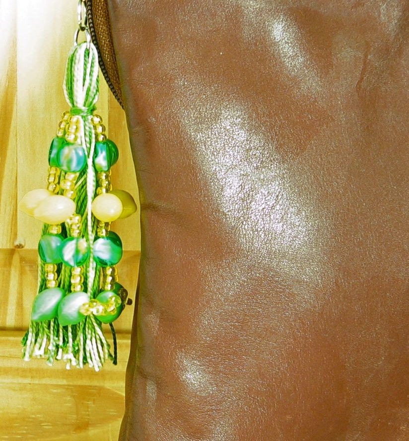 Green and Yellow Beaded Purse Tassel or Charm with Citrus Drops