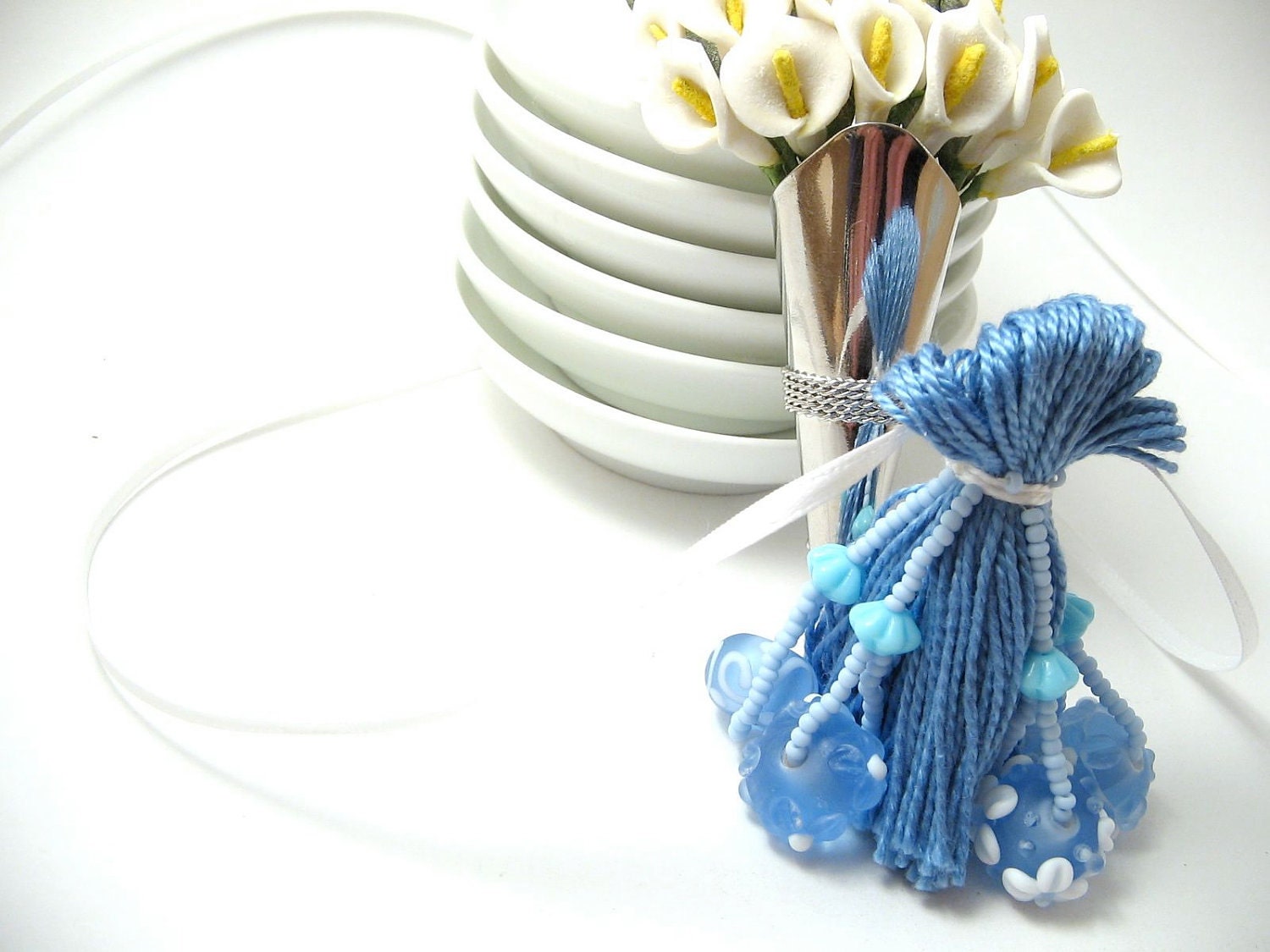 Blue Wedding Beaded Tassel Wristlet Bracelet