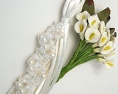 White Beaded Wedding Tassel Keychain with Pearls and Silk
