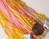Beaded Tassel - Bright Morning Stars in Pink and Yellow - Sunrise