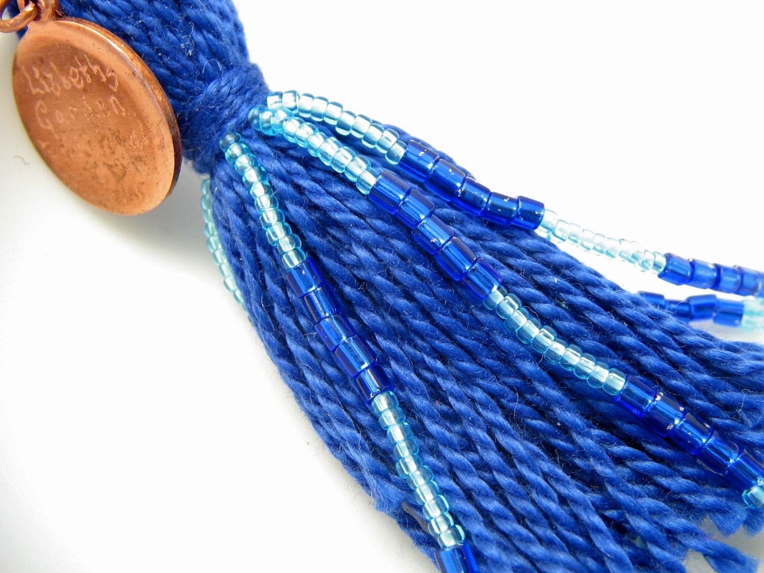 Dark Blue Beaded Tassel Keyring
