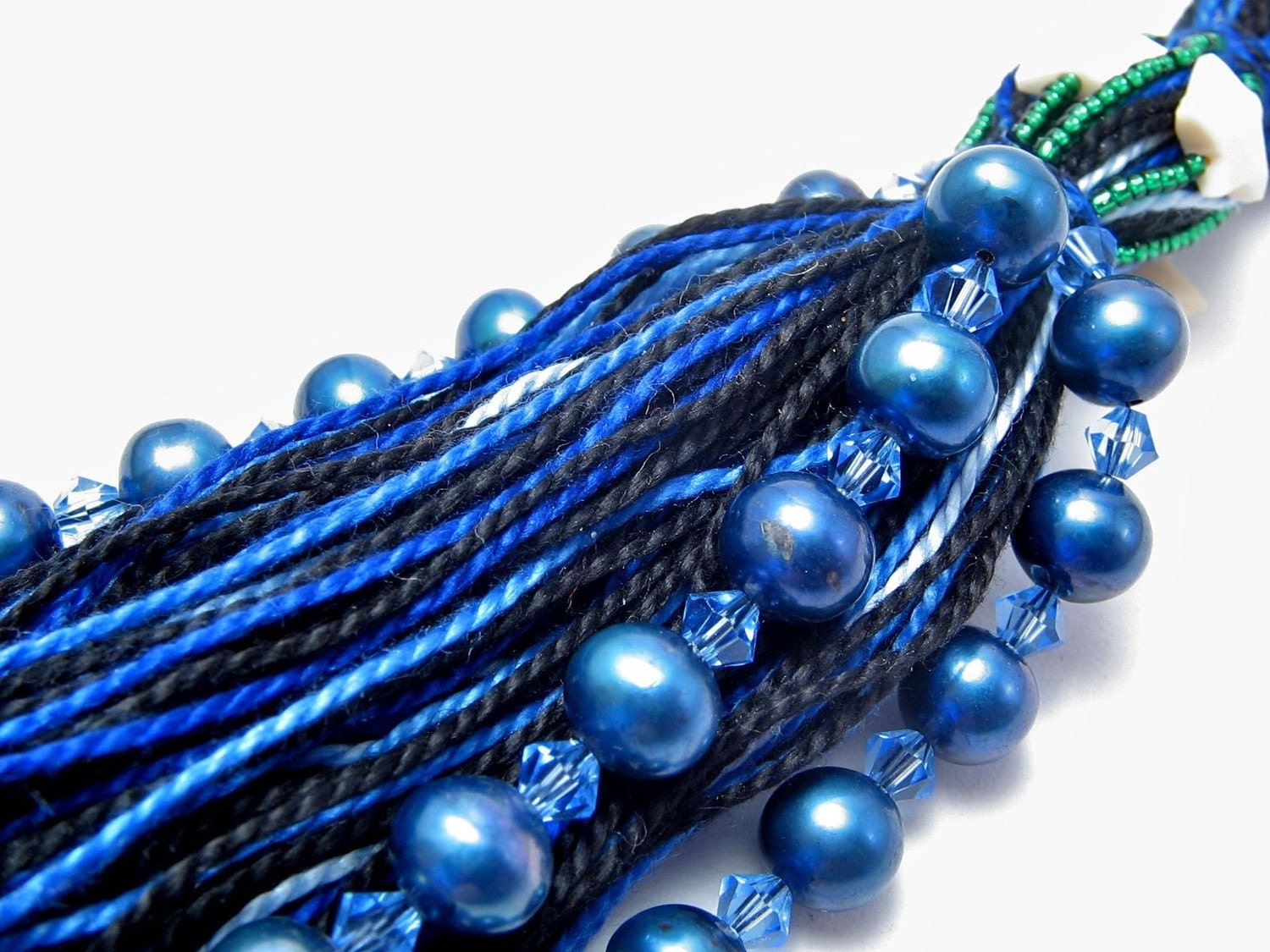 Home Decor Beaded Art Tassel with Blue Pearls -- Earth from Space