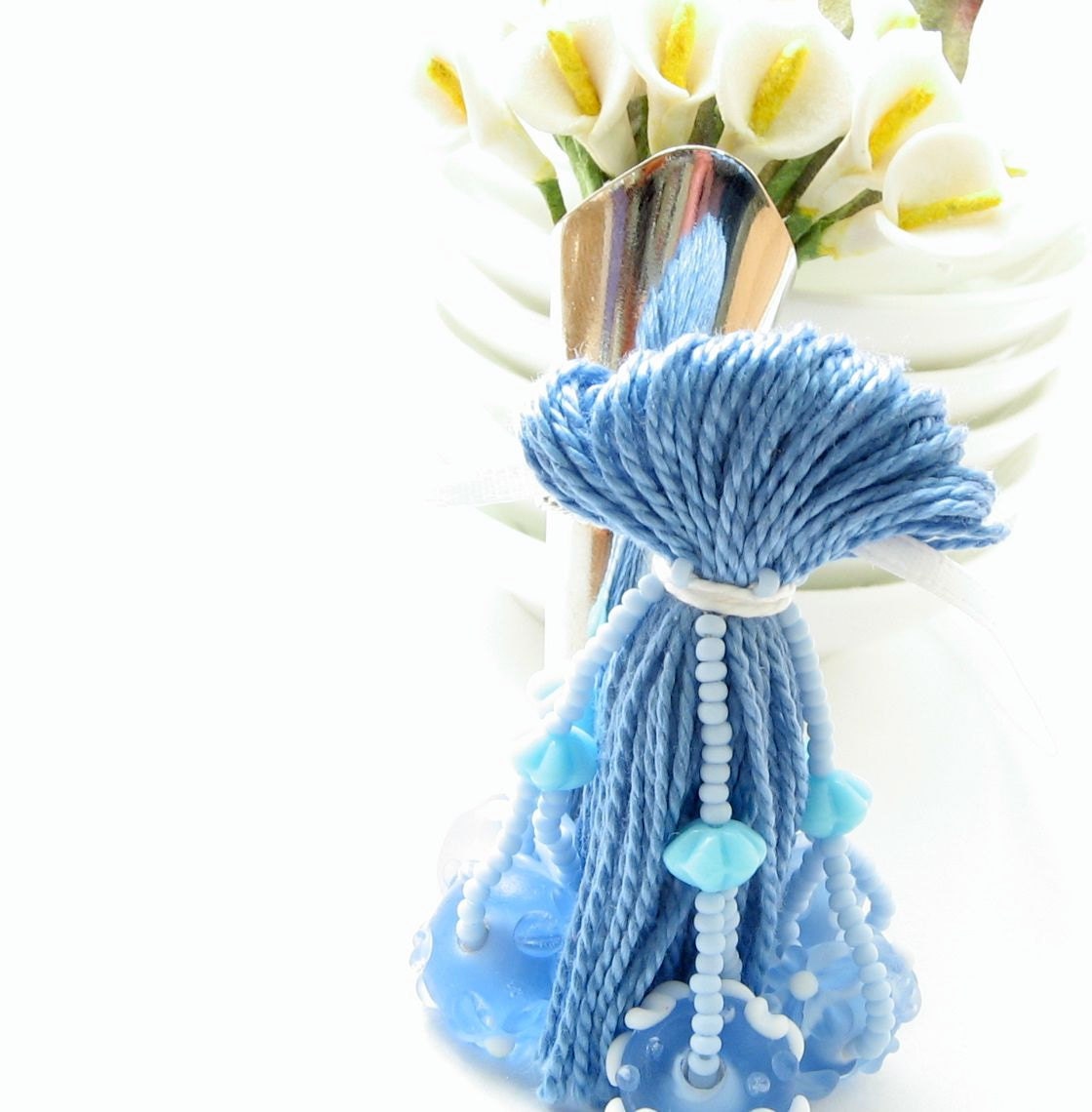 Blue Wedding Beaded Tassel Wristlet Bracelet