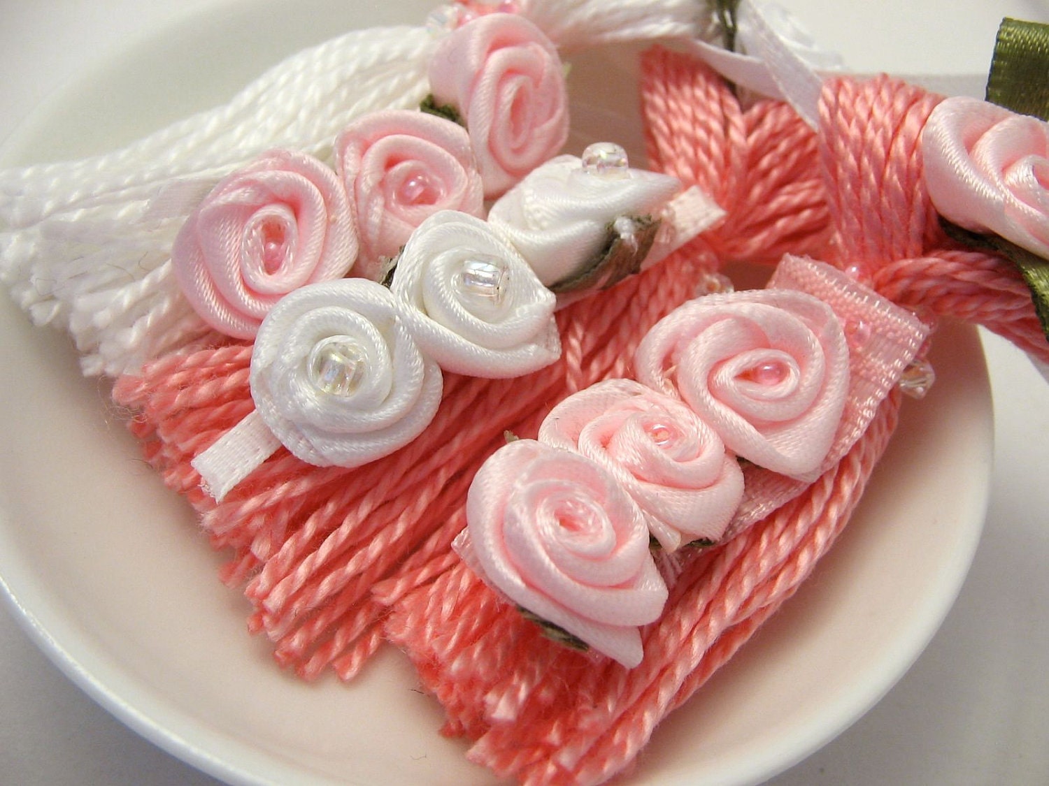 Pink Roses Spring Easter Wedding Ornament Gift Decoration Dark Pink Tassel