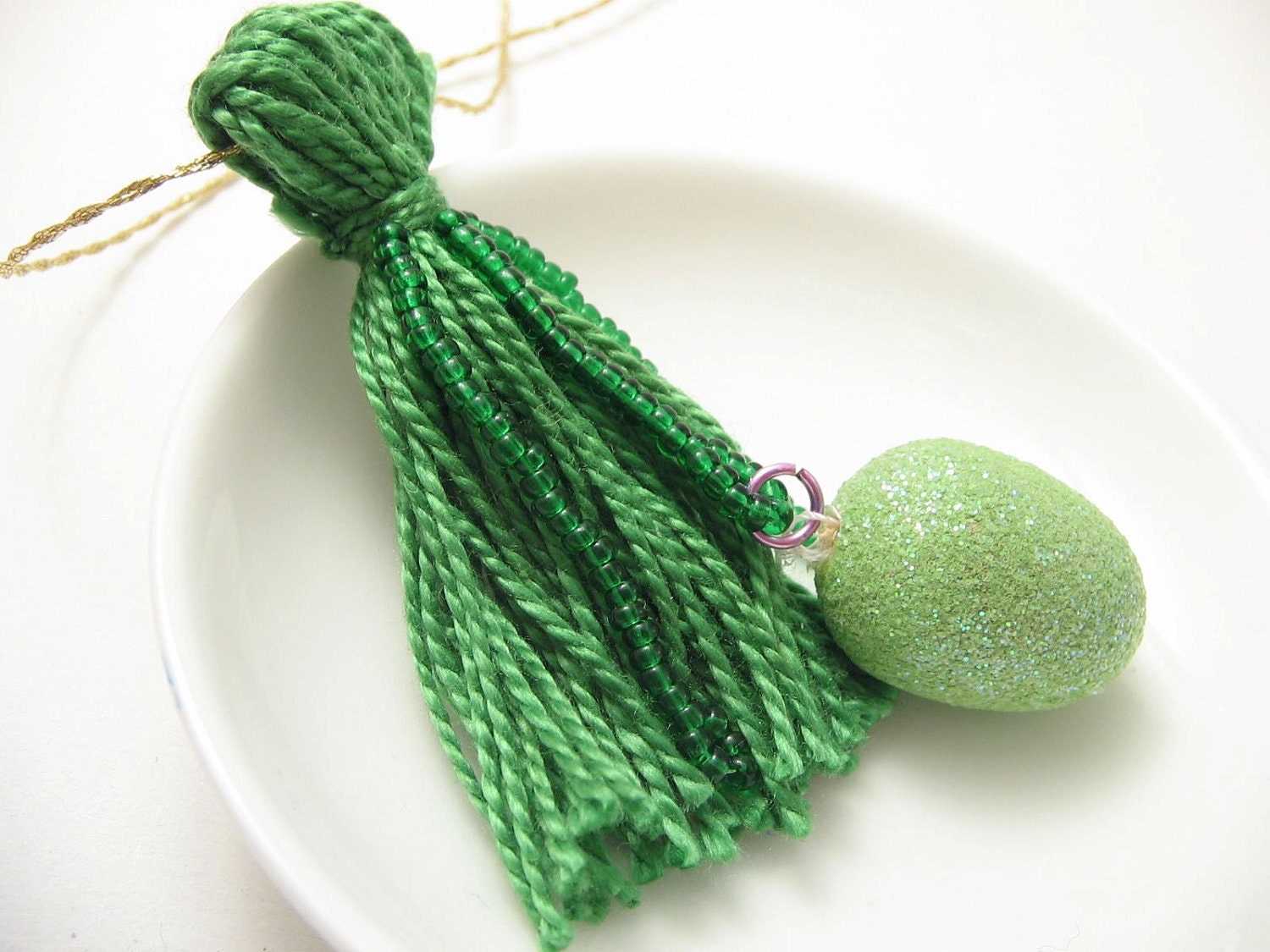 Green Easter Egg Beaded Tassel Ornament Decoration
