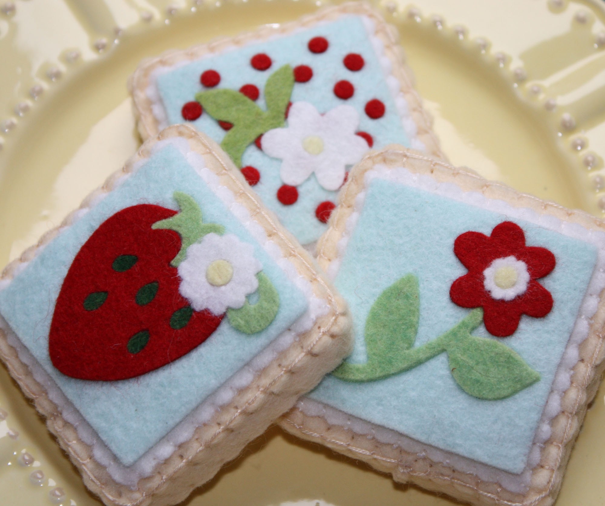Felt Sugar Cookies Picnic Wild Red Strawberry And Aqua