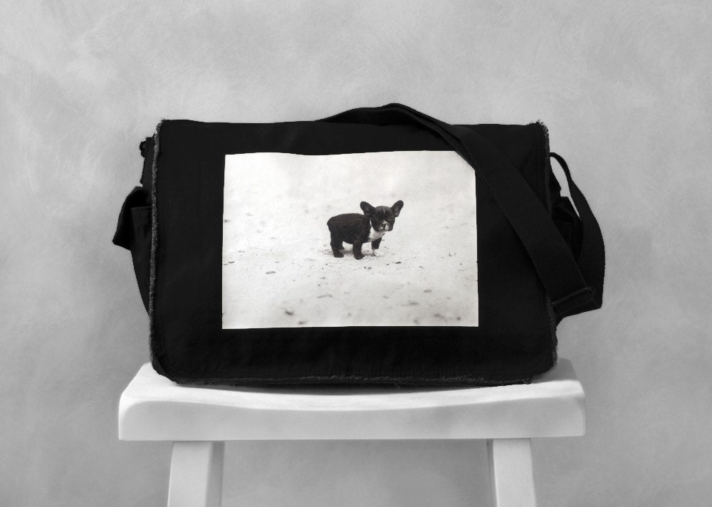 French Bulldog Messenger Bag - Black - Canvas Bag