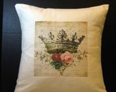 Pillow Shabby Chic Elegant Crown with Red and Pink Roses