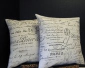 Pillow Covers 16 Inch Pair of Paris Document French Script