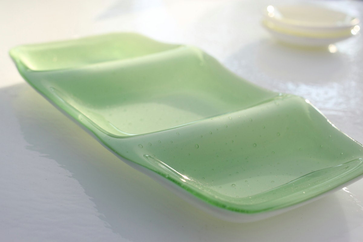 Fused Glass Sectional Plate -Pale Green