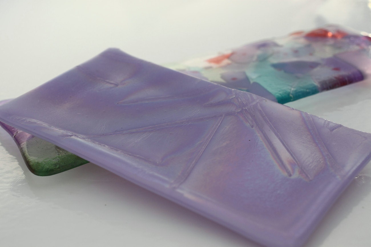 Fused Glass Dish Lavender Iridized Chopstix