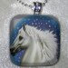 Fantasy Magical WHITE HORSE Night Sky Stars- Large Glass Tile Pendant Necklace