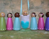 Wooden Peg Doll Necklace - Peg Doll Pouch - Take Along Doll -  Choose your Custom Colors