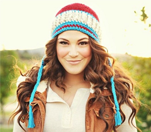 Womens earflap hat, beanie, fall, winter, adult, teen, blue, cream, maroon, snowboarding hat, ski hat