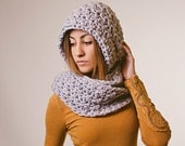 Gray hooded scarf, chunky scarf, gray scarf, pewter, winter, fall, spring, scoodie, mothers day