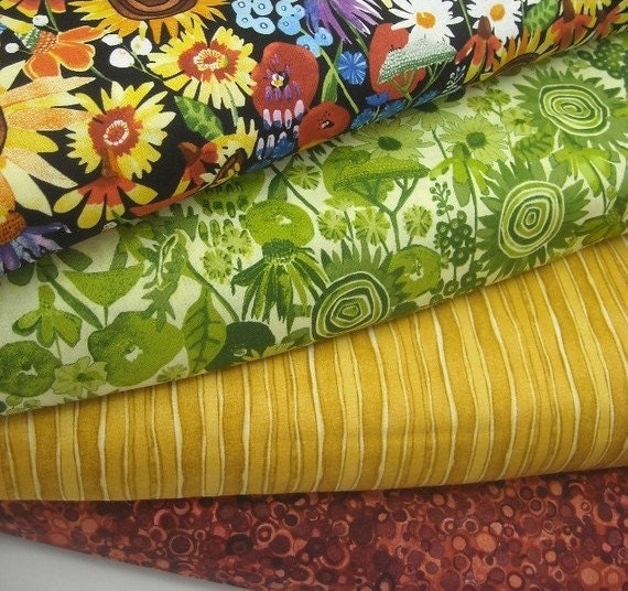 Fabric Bundle: My Sunshine Flower Garden Fat Qtr Bundle -  Total 1 Yd - FabricFascination