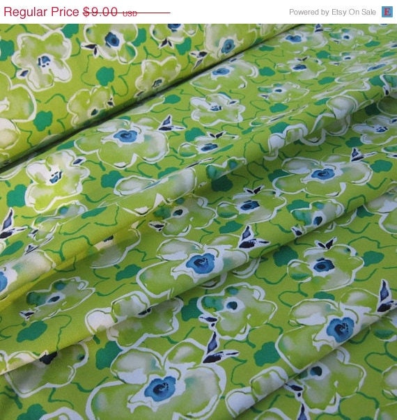 Christmas in July Cotton Fabric: Kathy Davis Happiness Melody Indigo from Free Spirit Green Blue Floral - 1 YD - FabricFascination
