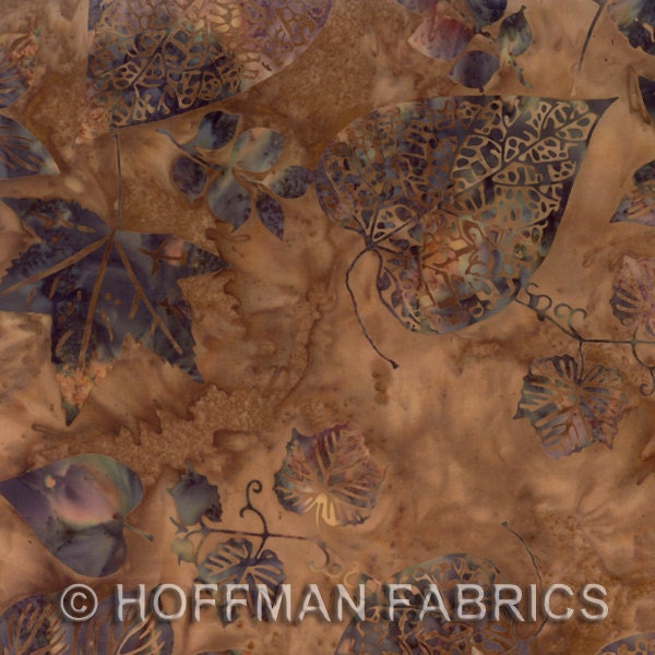 Batik Cotton Fabric: Hand Dyed in Bali from Hoffman -  Sparrow Brown Leaves - Total 1 YD - FabricFascination