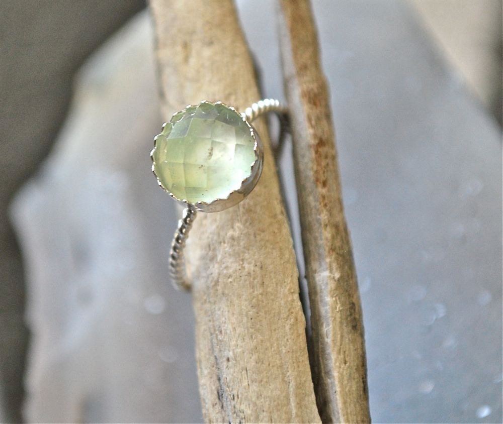 Sage Green Prehnite Silver Stacking Ring
