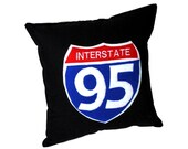 Custom Interstate Highway Sign Appliqued and Embroidered Pillow- pick your road