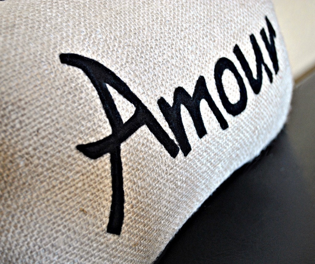Love Amour Burlap Pillow