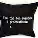 Procrastination Funny Quote Black Cotton Embroidered Pillow