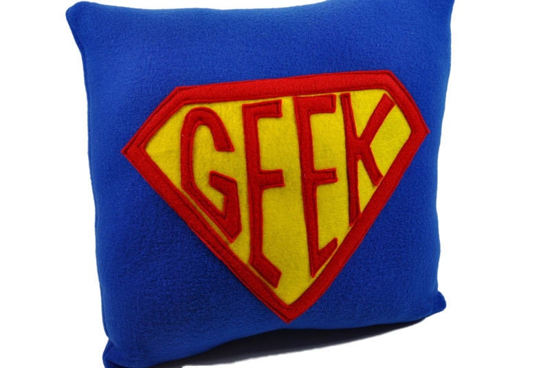 Super Geek Badge Fleece Royal Blue Pillow