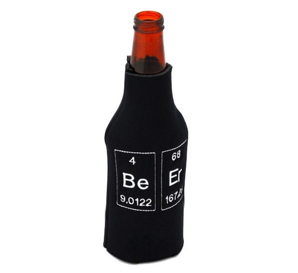 Geeky Beer Cozy Periodic Table Bottle Black Neoprene