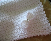 Crocheted Blanket Baby Afghan White Buttons and Bows MADE to ORDER