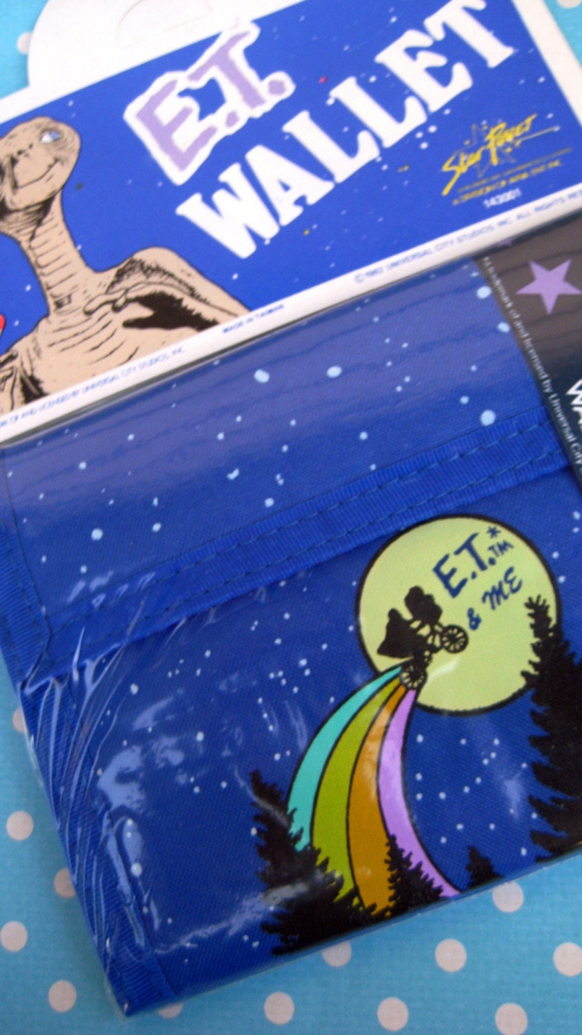 E.T. Canvas Wallet Vintage 1980s  ET Logo Bike Figure Blue  (MIP)...(SALE)