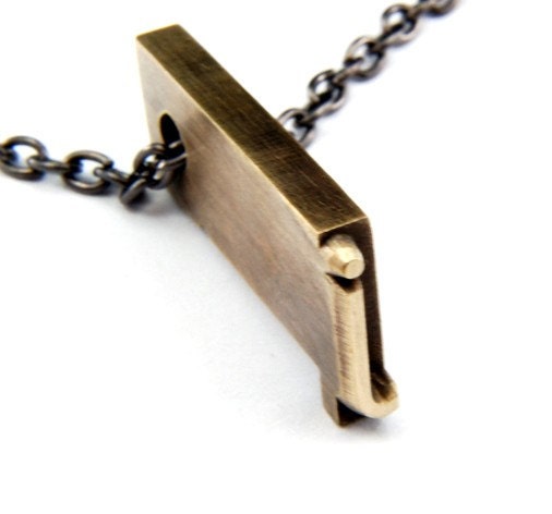 Letter J  Letterpress Necklace - Brass Initial Personalized - Other Letters Available
