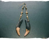 TAXIDERMY COUTURE Natural Brown Wolf Fang tiny Inverted Cross dangle drop