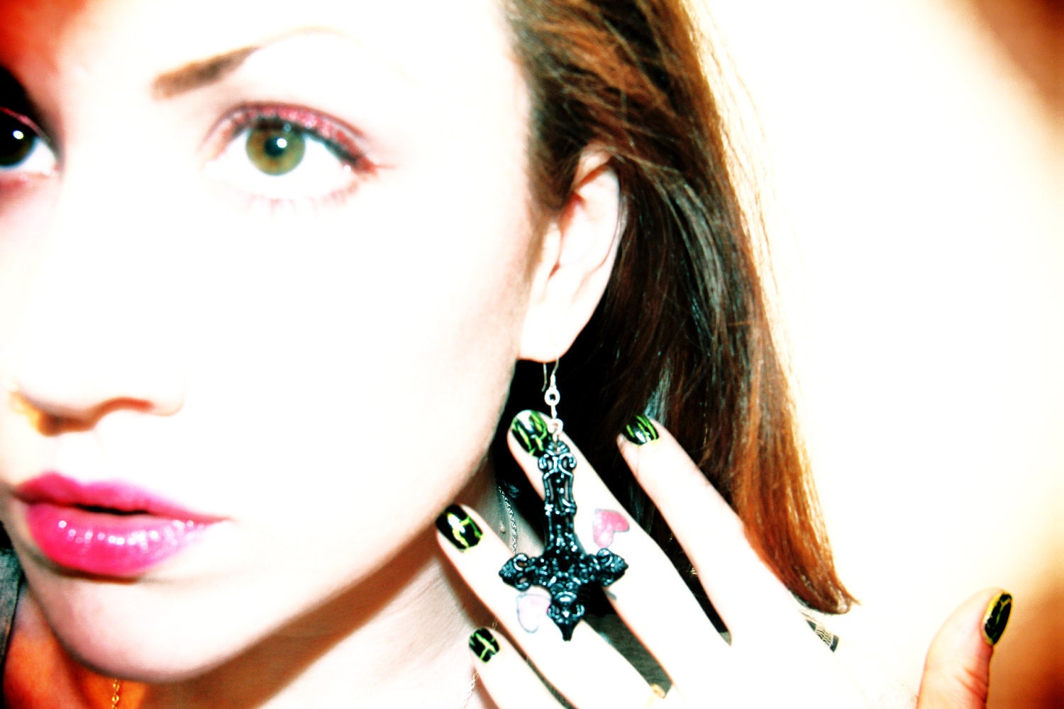 Black Inverted Cross Crucifix SINGLE Sterling Silver earring