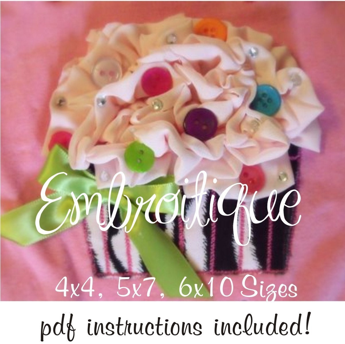 ITH Shabby Sweet Ruched cupcake - Machine Embroidery Design - Three sizes 4x4, 5x7 and 6x10