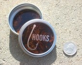 Fish Hook Tin burlewood grain and silver GUY STUFF TINS new gift tin designs