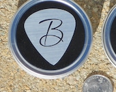 Guitar Pick Tin with Initial personalized pick holder for guitarists and musicians Matte Black & Silver