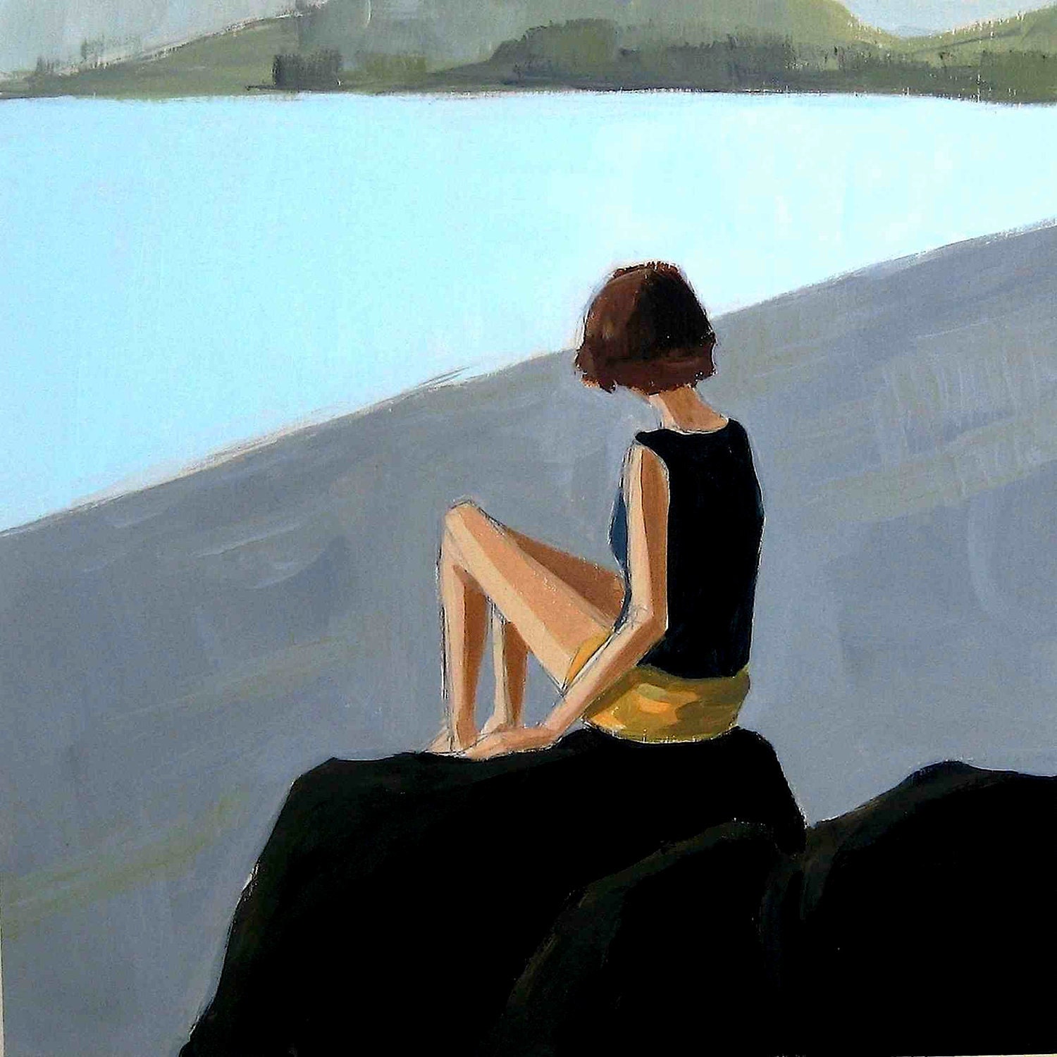 Lava Rocks . giclee art print from original painting of woman by the sea