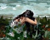 Lost and Found . large art print of girl with black lab