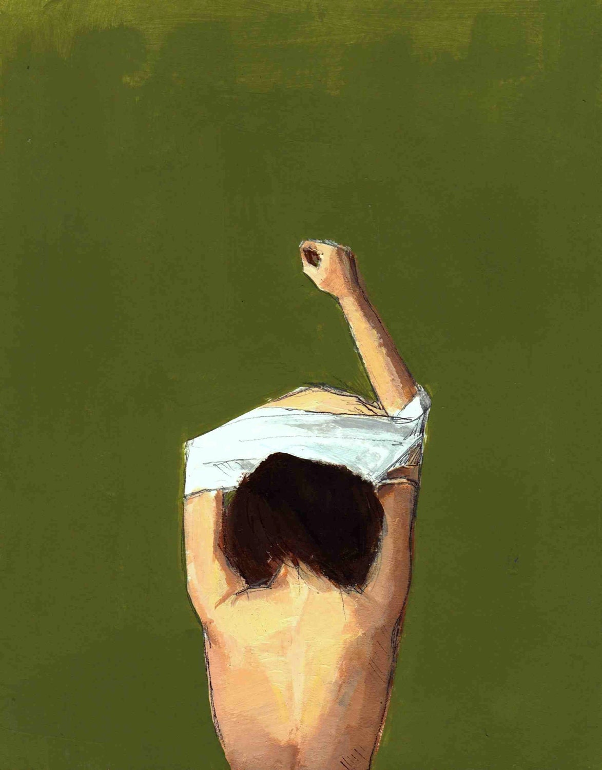 Undress . olive green giclee art print of painting