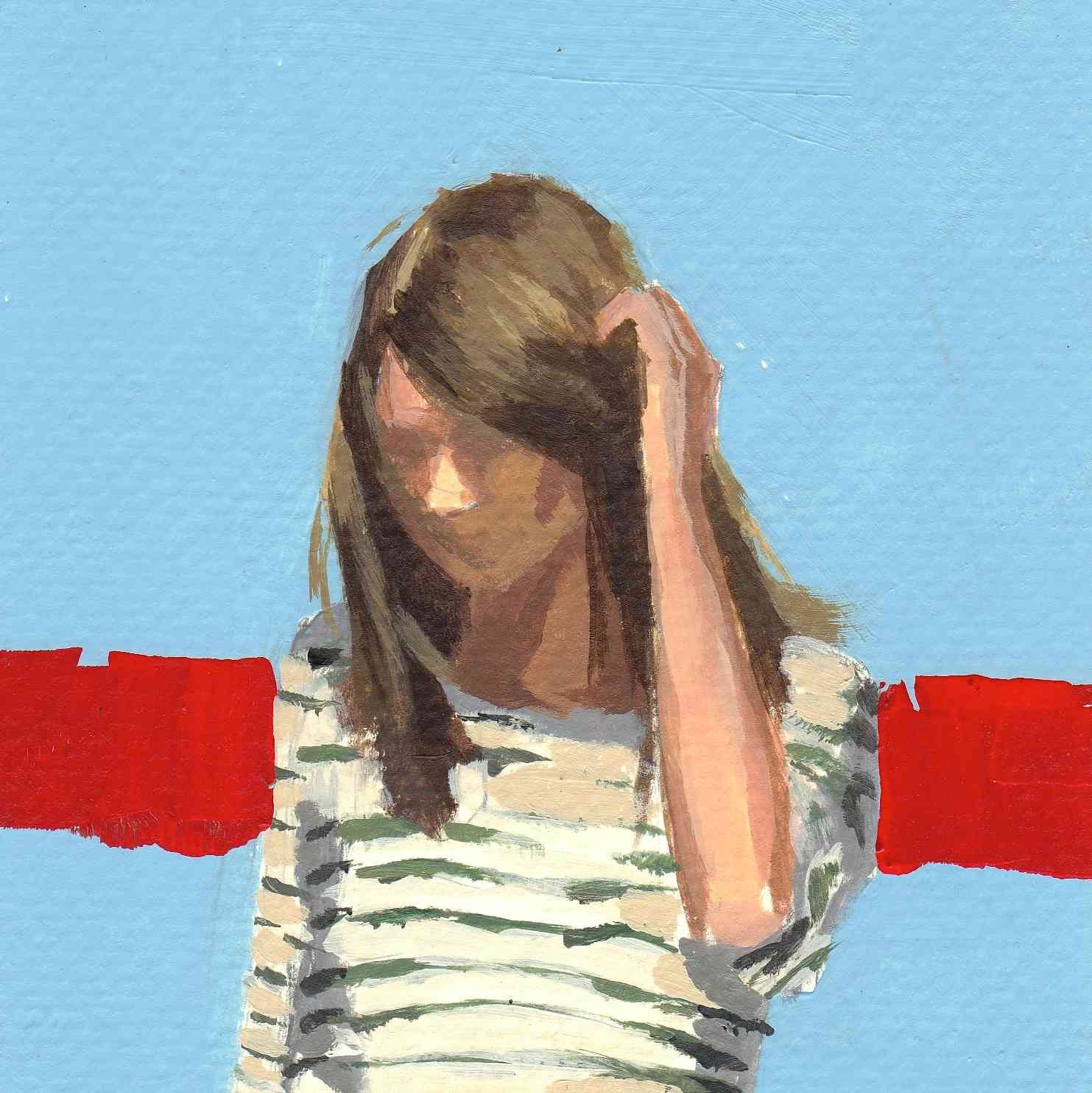 Blue Bird . giclee art print of painting with bright blue and a red stripe