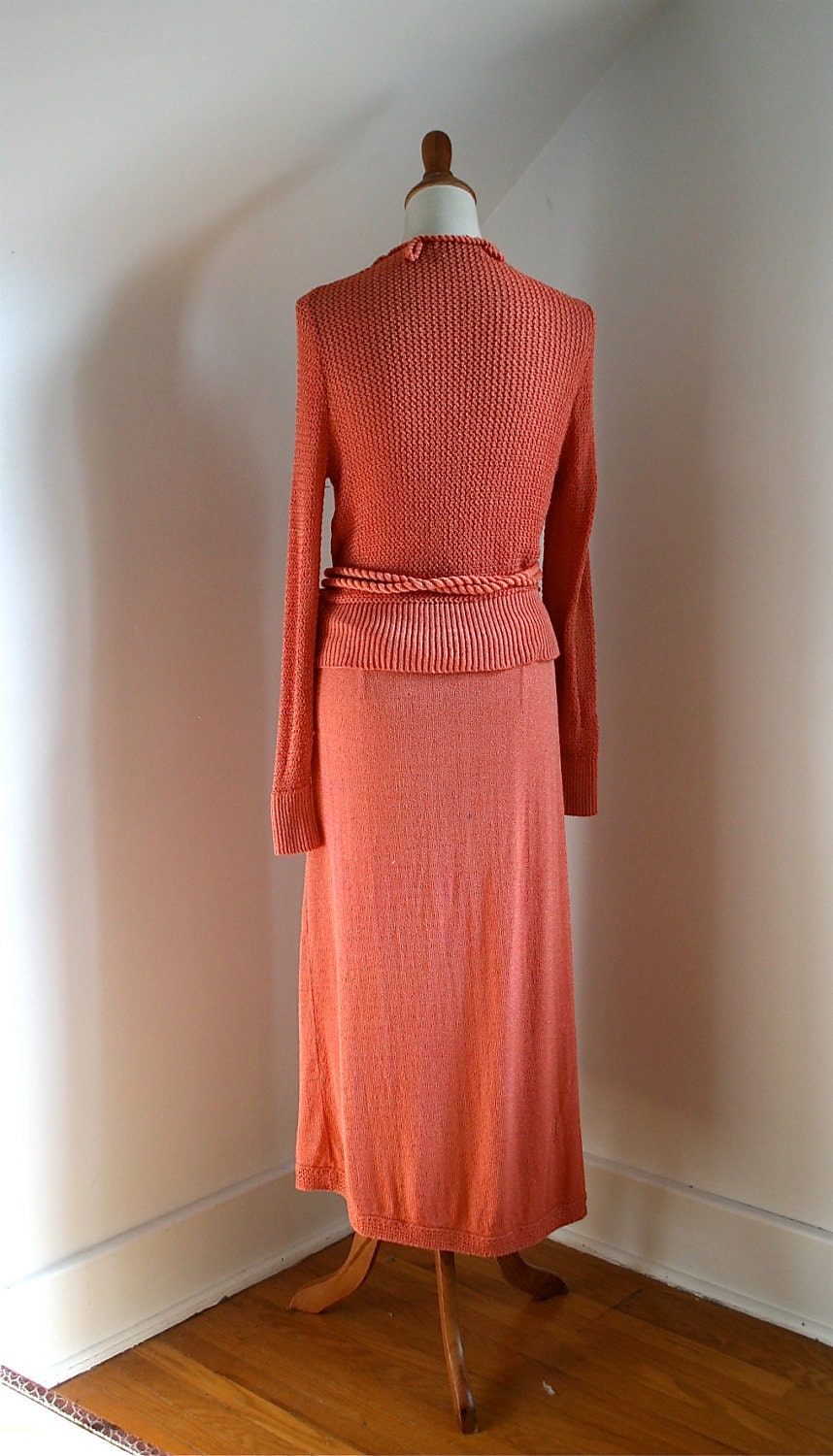Vintage 1930s Nasturtium Orange Knit Sweater Dress Set /As Is