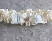 Wedding Garter SET in Ivory and Blue - the Fiona Bridal Garter (Also Available in White or Off-white) - Wedding Day Something Blue