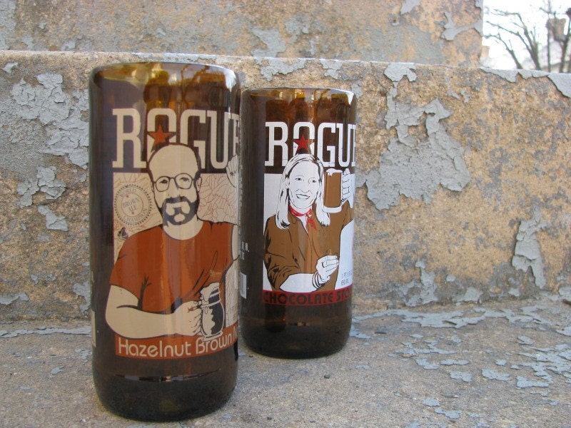 Set of Two - Rogue Beer- Recycled Beer Bottle Glasses
