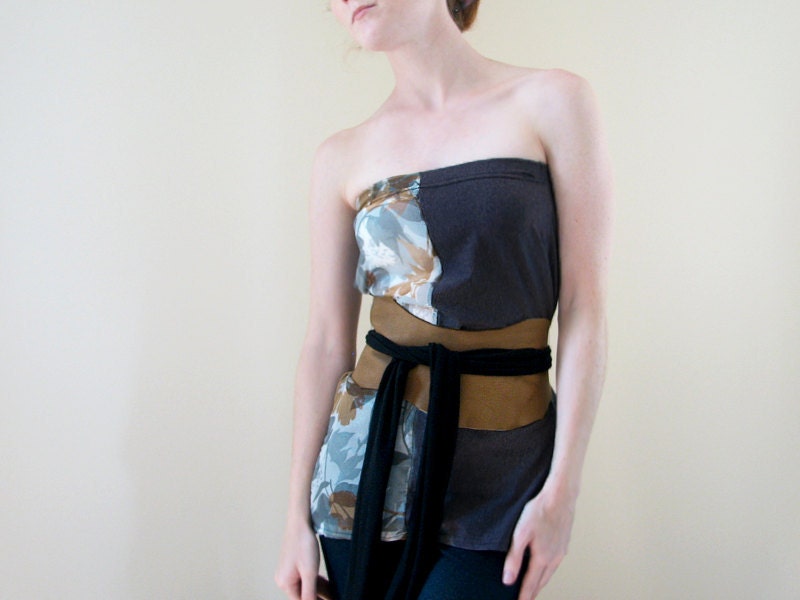 Tube Top. Floral Grey Sheer.