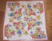 Extra Large Oscar dela Renta Floral Vintage Silk Scarf in Pink Blue Green Yellow Black and Pumpkin