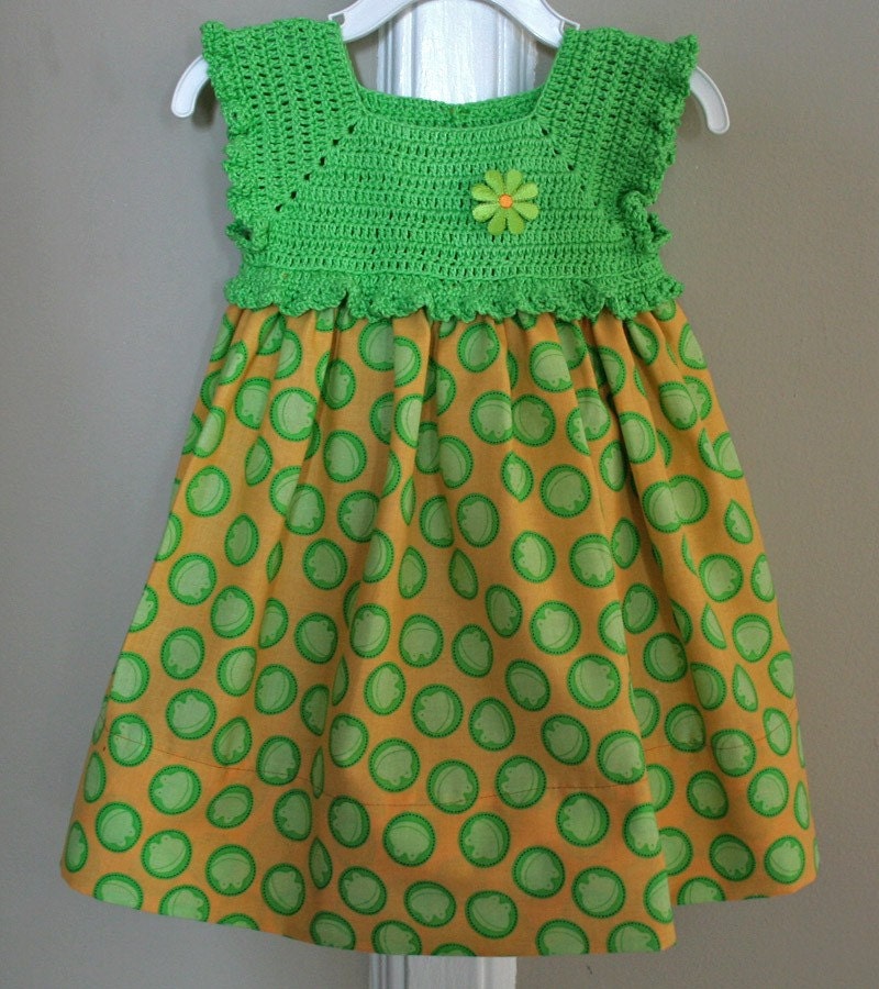 Spring Green Frogs Cotton Babydoll Dress Size 12 - 18 Months