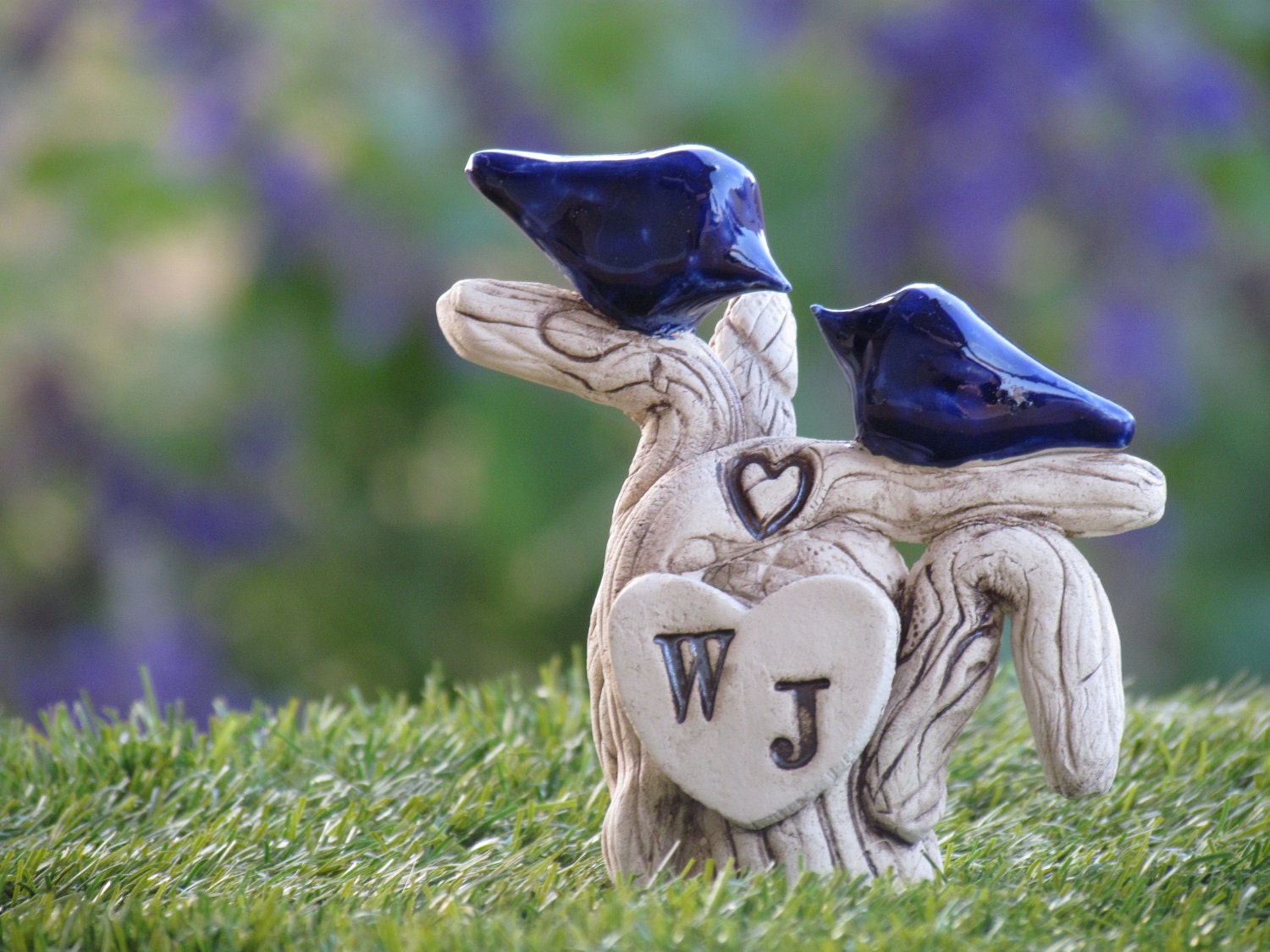 Rustic Tree wedding cake topper  love birds on a rustic  tree  with your initials - monogram cake topper
