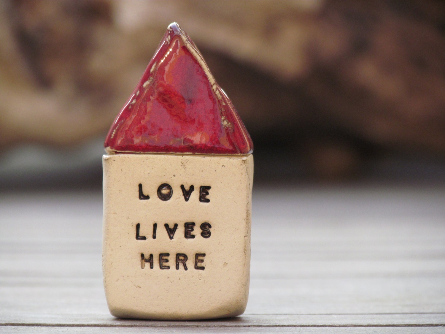 Love lives here Message houses Miniature houses  Little rustic houses Red house Ceramic house Cottage Custom Note house Fall decoration