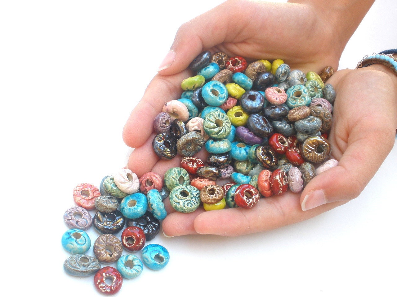 Ceramic beads set - summer colorful Jewelry making  Bohemian designs Mixed media Craft project DIY
